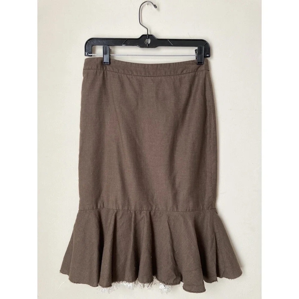 Robert  Rodriguez Skirt  Brown‎ Size 4 Fit ruffle Lace Cottagecore